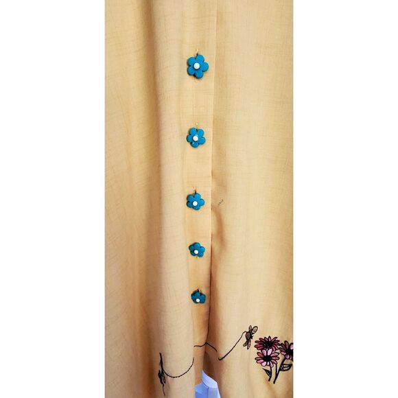 Modcloth Voodoo Vixen Sleeveless Yellow Dress Bumble Bees Flower Buttons Large - Picture 3 of 8